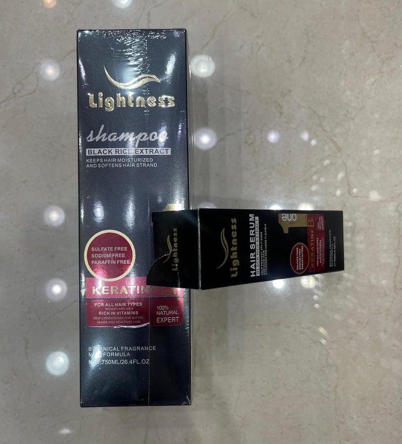 Protein queen BLACK RICE EXTRACT KERATIN+B complex, Hair Repair Treatment for All Hair Types Shampoo, Hair Mask and Hair Serum (2pcs) - Image 2